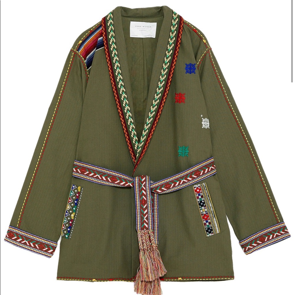 Zara Womens XS Embroidered Jacket w Fringe…